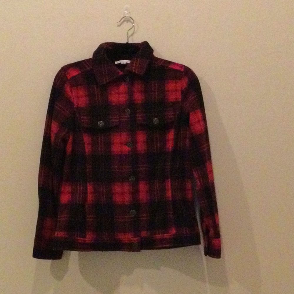 Women's Red Plaid Button-Front Jacket